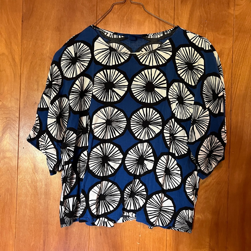 Marimekko for Target White and Blue Boxy Blouse